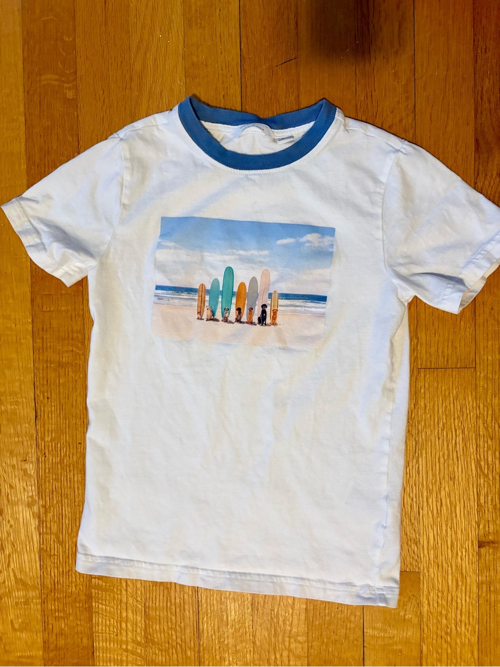 Janie and Jack White Surfboard Graphic Tee with Blue Trim